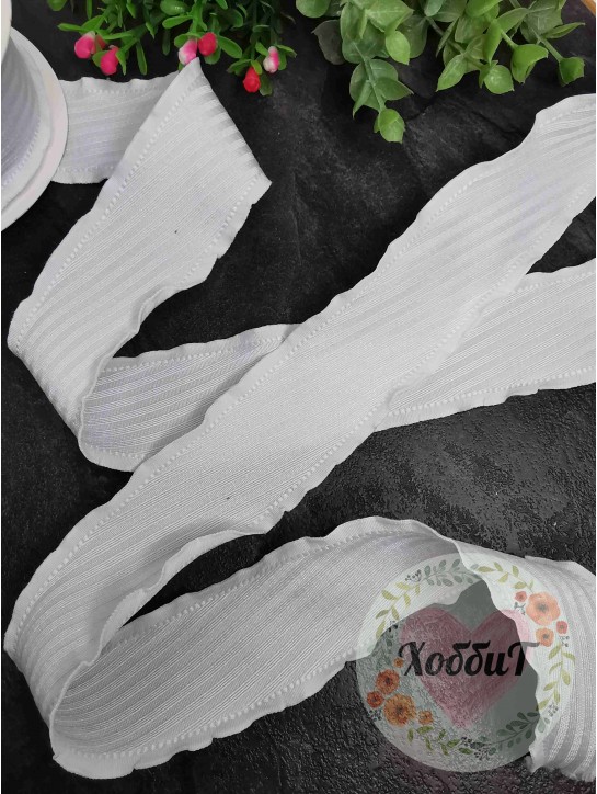 Лента с волнистым краем "Лапша" 4см. (белый), метр